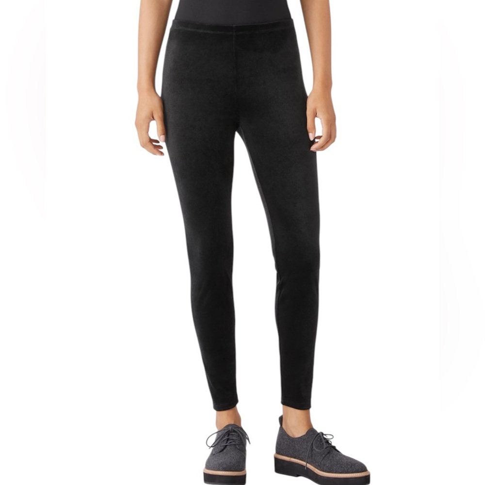 Eileen Fisher Black Stretch Velvet Knit Leggings MP - Picture 1 of 6